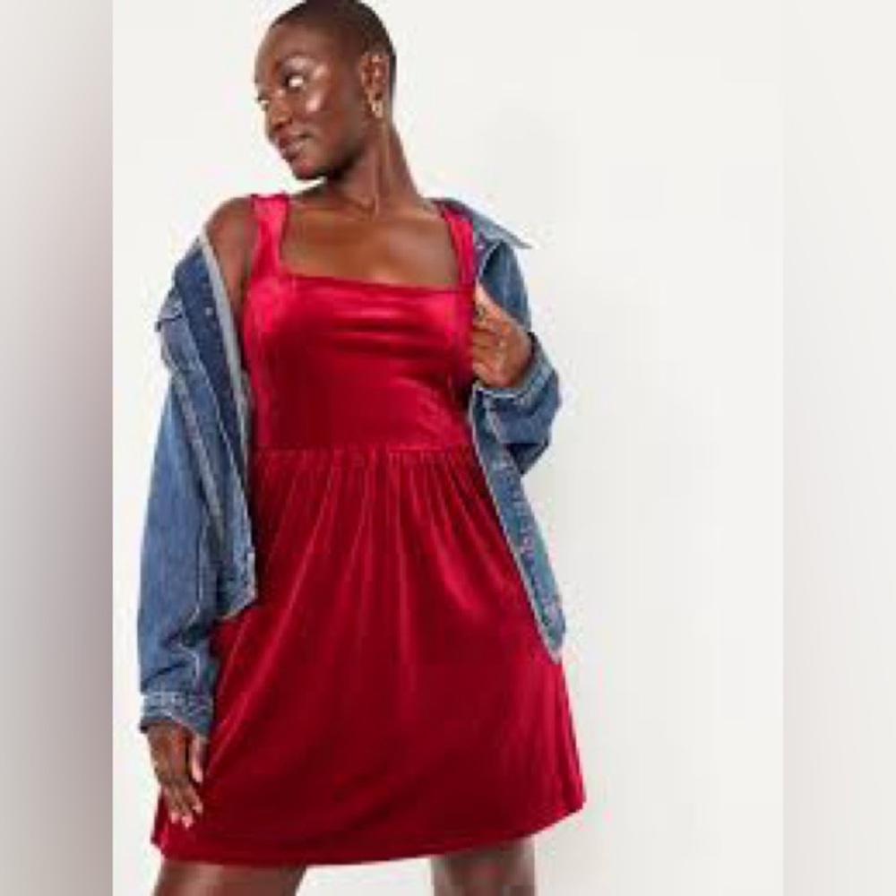 NWT Old Navy Red Holiday Fit and Flare Velvet Mini Dress Size Large